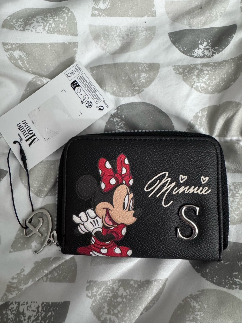 Primark Mouse Black Zip Wallet with Initial S Charm